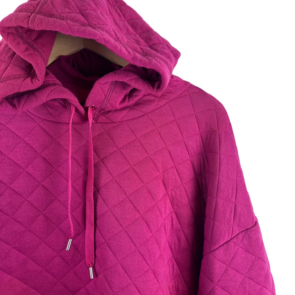 Jones New York Sport Hoodie Womens 3X Pink Quilted Thumbhole Pullover Magenta